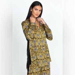 Johnny Was Workshop Miel De Lune Velvet Back Oversized Button Front Blouse